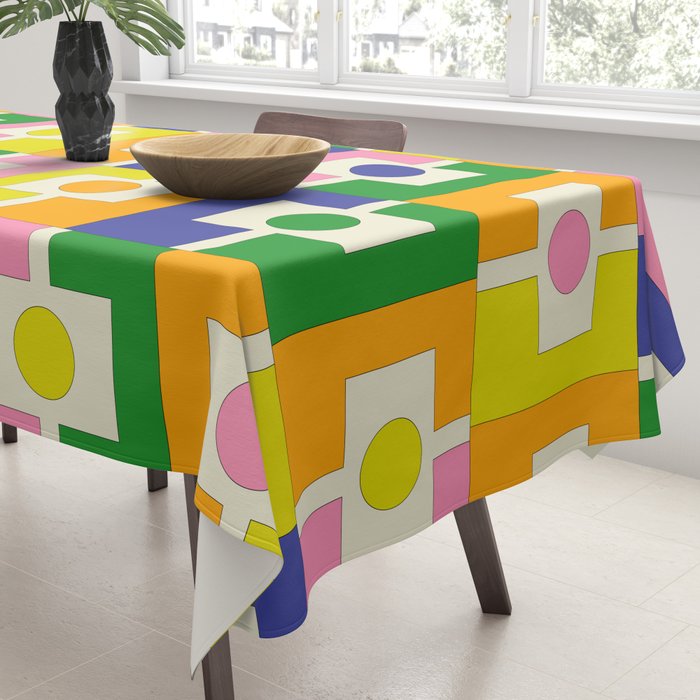 Colorful Retro Geometric Spring Rektangel Pattern with Yellow Tablecloth Gallery Image 3