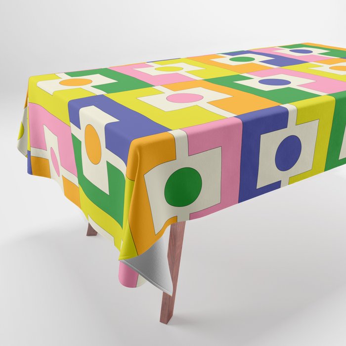 Colorful Retro Geometric Spring Rektangel Pattern with Yellow Tablecloth Gallery Image 1