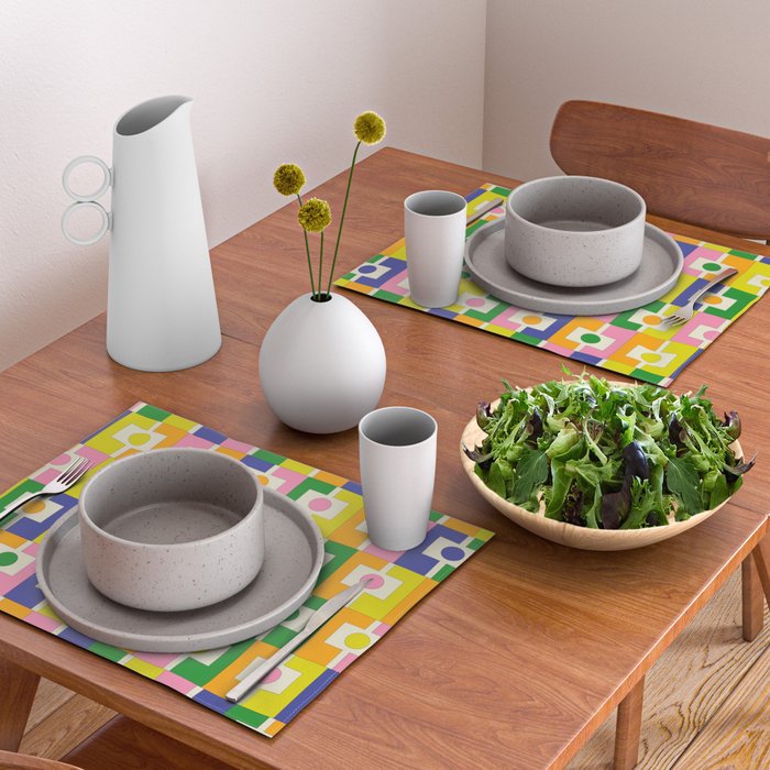 Colorful Retro Geometric Spring Rektangel Pattern with Yellow Placemat Gallery Image 2