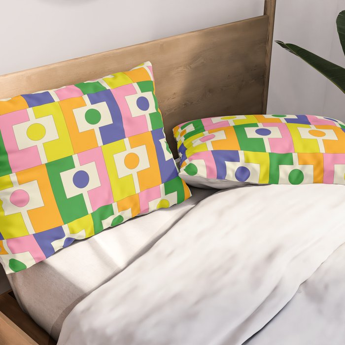 Colorful Retro Geometric Spring Rektangel Pattern with Yellow Pillow Sham Gallery Image 2