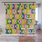 Colorful Retro Geometric Spring Rektangel Pattern with Yellow Wall Mural Gallery Image 1