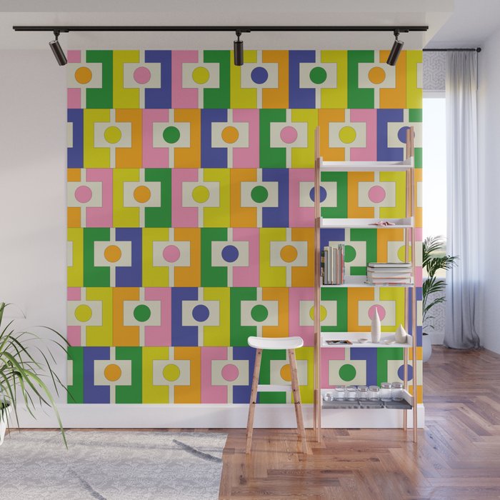 Colorful Retro Geometric Spring Rektangel Pattern with Yellow Wall Mural Gallery Image 1