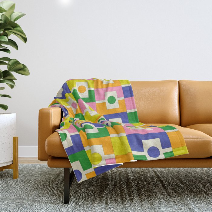 Colorful Retro Geometric Spring Rektangel Pattern with Yellow Throw Blanket Gallery Image 1