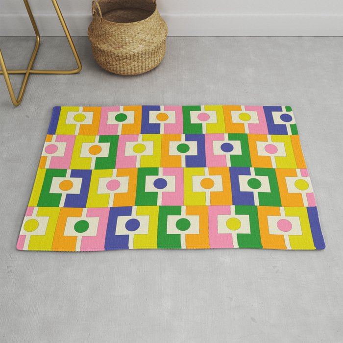 Colorful Retro Geometric Spring Rektangel Pattern with Yellow Rug Gallery Image 1