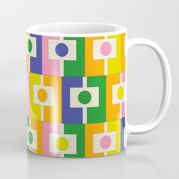 Colorful Retro Geometric Spring Rektangel Pattern with Yellow Coffee Mug Gallery Image 1