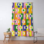 Colorful Retro Geometric Spring Rektangel Pattern with Yellow Window Curtain Gallery Image 5