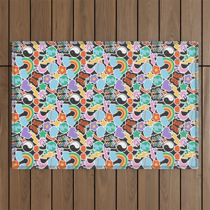 Vintage Y2K cartoon sticker pattern Outdoor Rug Gallery Image 1
