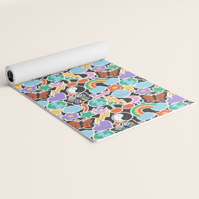 Vintage Y2K cartoon sticker pattern Yoga Mat Gallery Image 2