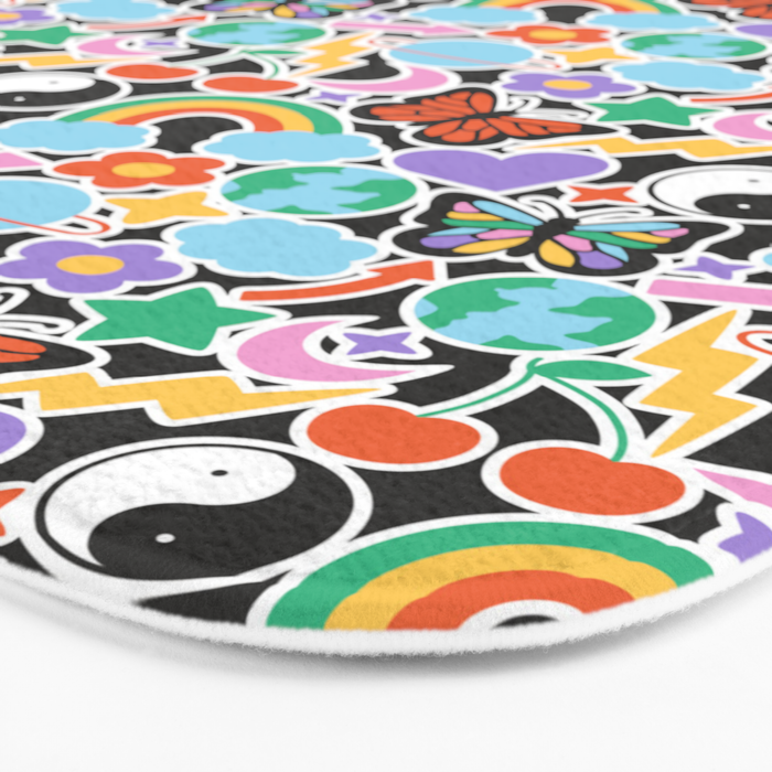 Vintage Y2K cartoon sticker pattern Bath Mat Gallery Image 3
