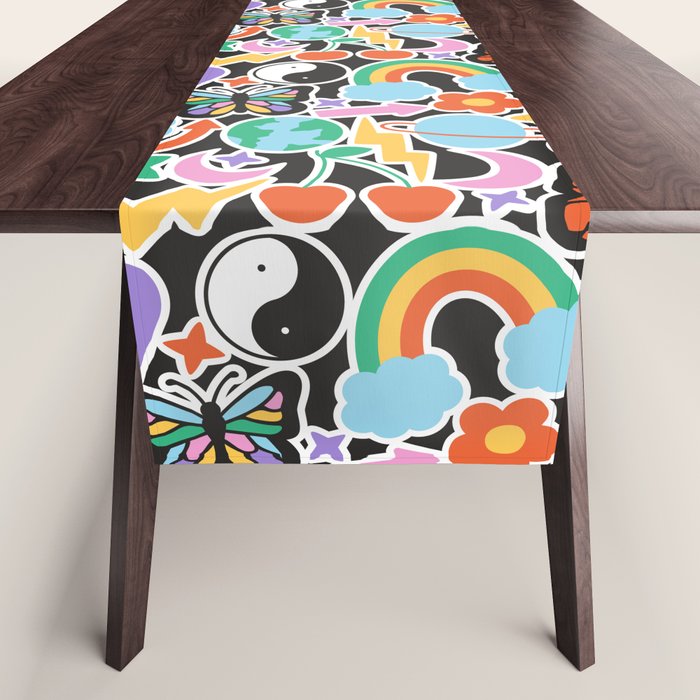 Vintage Y2K cartoon sticker pattern Table Runner Gallery Image 1