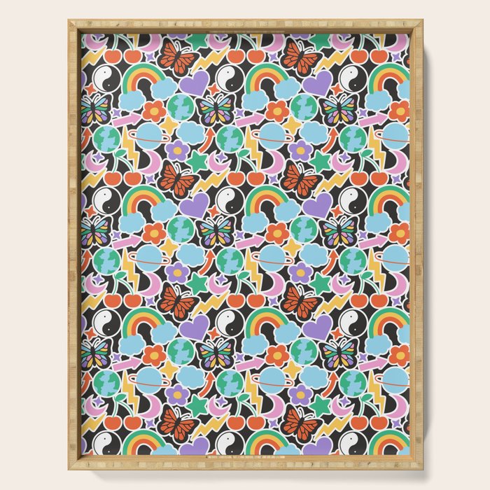 Vintage Y2K cartoon sticker pattern Serving Tray Gallery Image 1