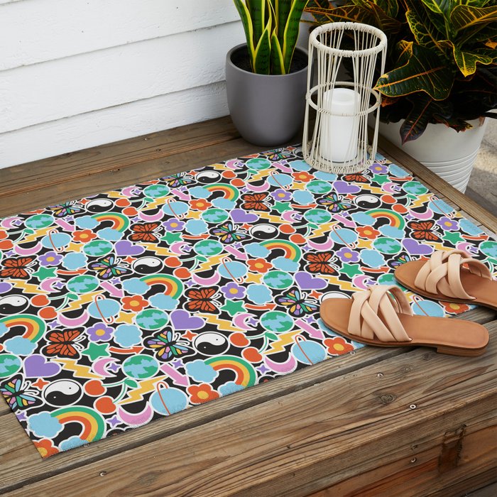 Vintage Y2K cartoon sticker pattern Outdoor Rug Gallery Image 2