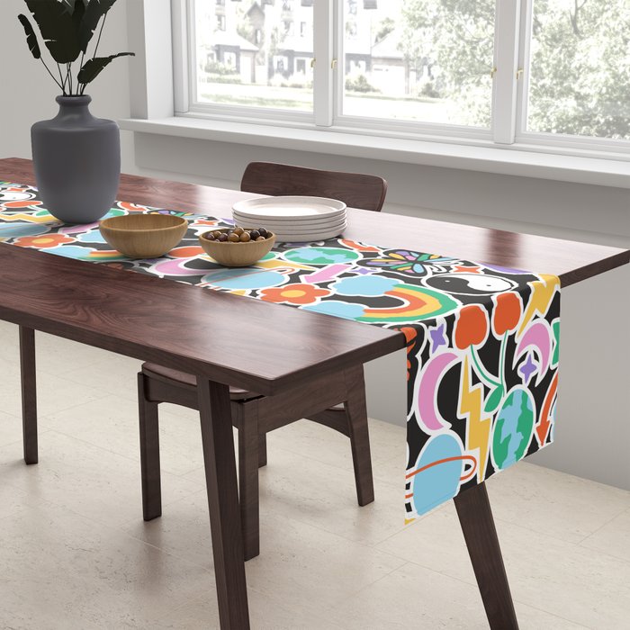 Vintage Y2K cartoon sticker pattern Table Runner Gallery Image 2