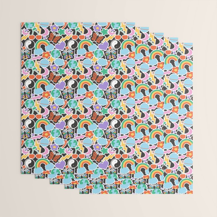 Vintage Y2K cartoon sticker pattern Wrapping Paper Gallery Image 3