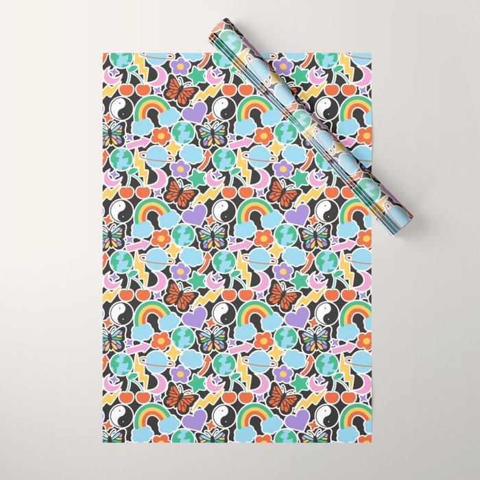Vintage Y2K cartoon sticker pattern Wrapping Paper Gallery Image 1