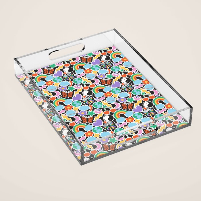 Vintage Y2K cartoon sticker pattern Acrylic Tray Gallery Image 1