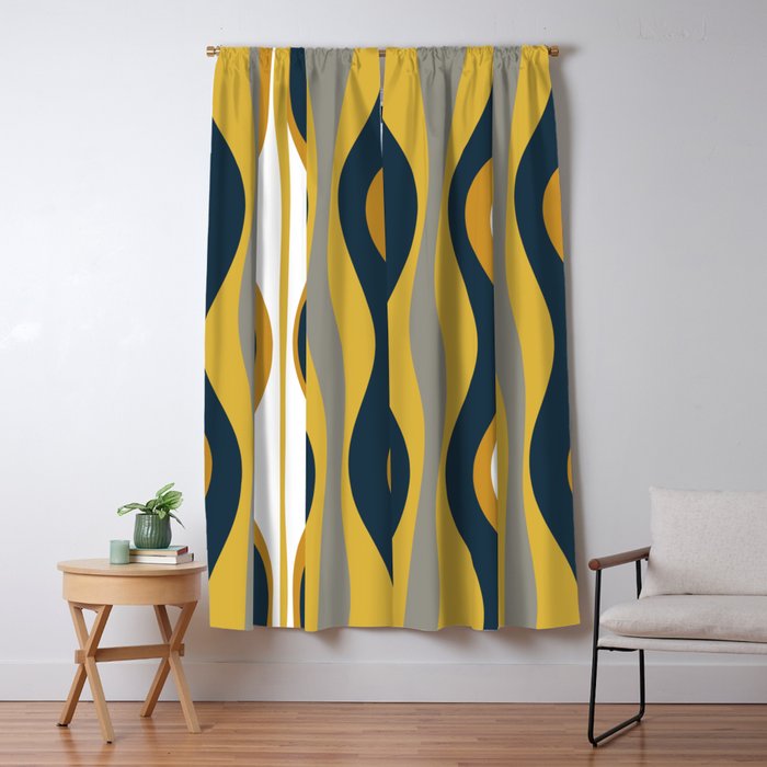 Hourglass Abstract Mid Century Modern Retro Pattern in Mustard Yellow, Navy Blue, Grey, and White Window Curtain Gallery Image 5