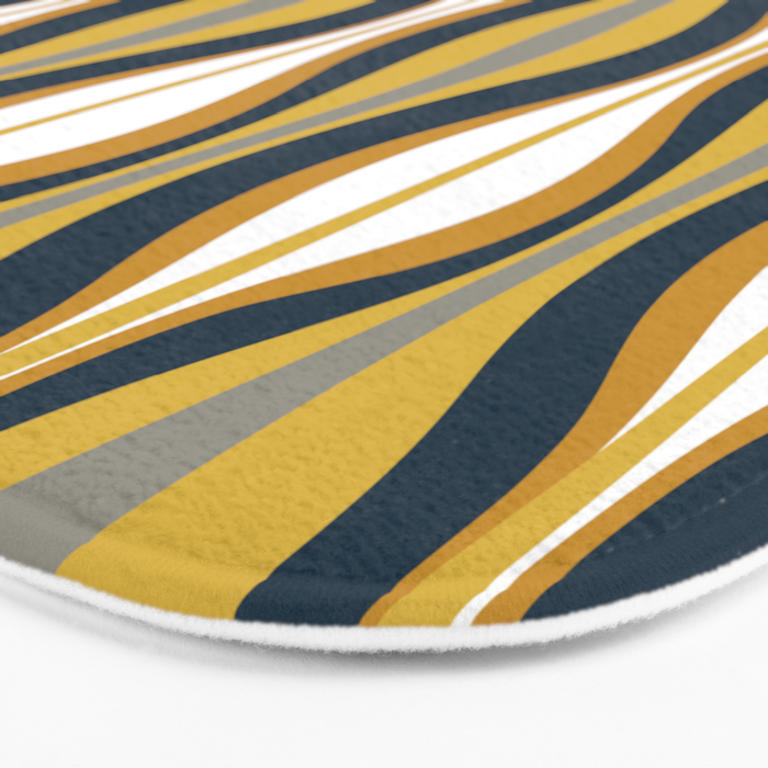 Hourglass Abstract Mid Century Modern Retro Pattern in Mustard Yellow, Navy Blue, Grey, and White Bath Mat Gallery Image 3