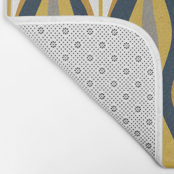 Hourglass Abstract Mid Century Modern Retro Pattern in Mustard Yellow, Navy Blue, Grey, and White Bath Mat Gallery Image 2