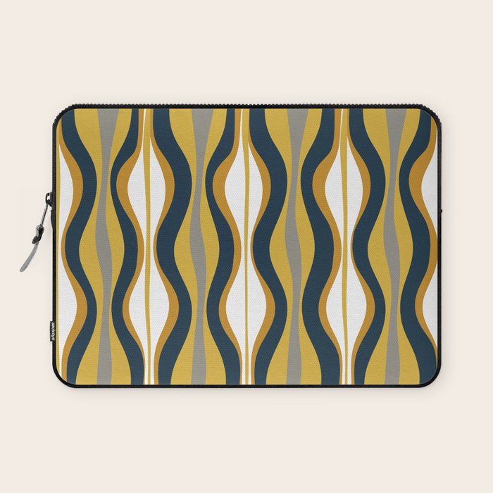 Hourglass Abstract Mid Century Modern Retro Pattern in Mustard Yellow, Navy Blue, Grey, and White Laptop Sleeve Gallery Image 1