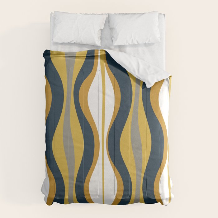 Hourglass Abstract Mid Century Modern Retro Pattern in Mustard Yellow, Navy Blue, Grey, and White Comforter Gallery Image 6