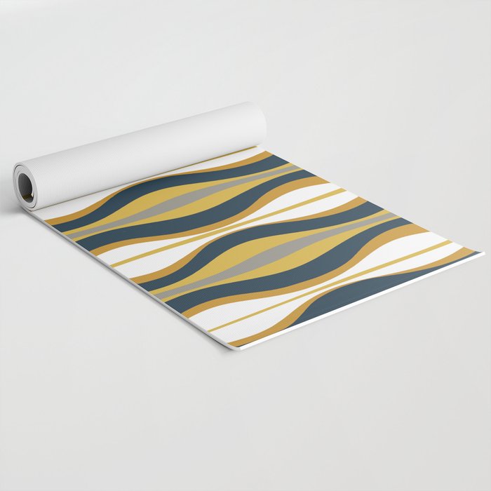 Hourglass Abstract Mid Century Modern Retro Pattern in Mustard Yellow, Navy Blue, Grey, and White Yoga Mat Gallery Image 2