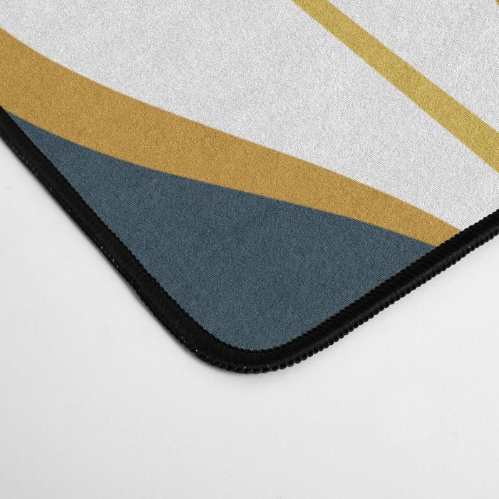 Hourglass Abstract Mid Century Modern Retro Pattern in Mustard Yellow, Navy Blue, Grey, and White Desk Mat Gallery Image 4