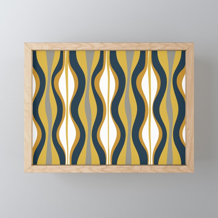 Hourglass Abstract Mid Century Modern Retro Pattern in Mustard Yellow, Navy Blue, Grey, and White Mini Art Print Gallery Image 1