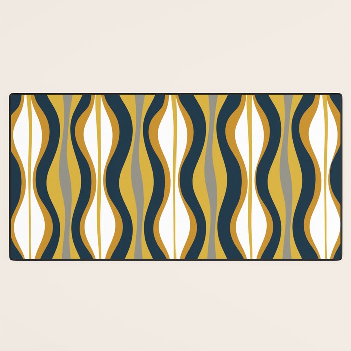 Hourglass Abstract Mid Century Modern Retro Pattern in Mustard Yellow, Navy Blue, Grey, and White Desk Mat Gallery Image 3