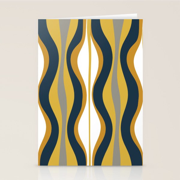 Hourglass Abstract Mid Century Modern Retro Pattern in Mustard Yellow, Navy Blue, Grey, and White Stationery Card Gallery Image 2