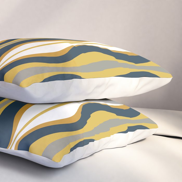 Hourglass Abstract Mid Century Modern Retro Pattern in Mustard Yellow, Navy Blue, Grey, and White Pillow Sham Gallery Image 3
