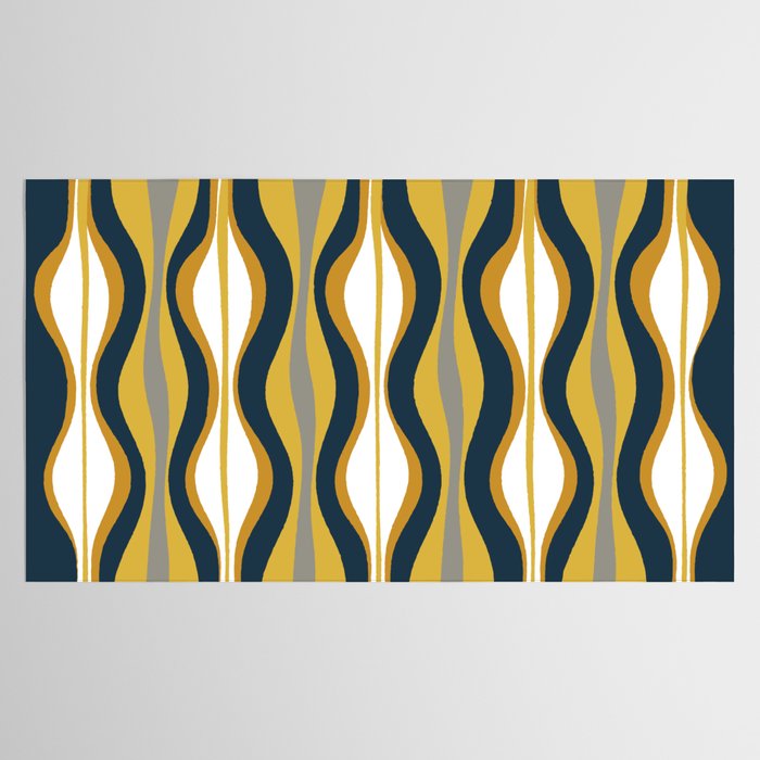 Hourglass Abstract Mid Century Modern Retro Pattern in Mustard Yellow, Navy Blue, Grey, and White Tablecloth Gallery Image 2