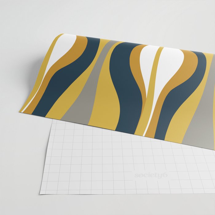 Hourglass Abstract Mid Century Modern Retro Pattern in Mustard Yellow, Navy Blue, Grey, and White Wrapping Paper Gallery Image 2