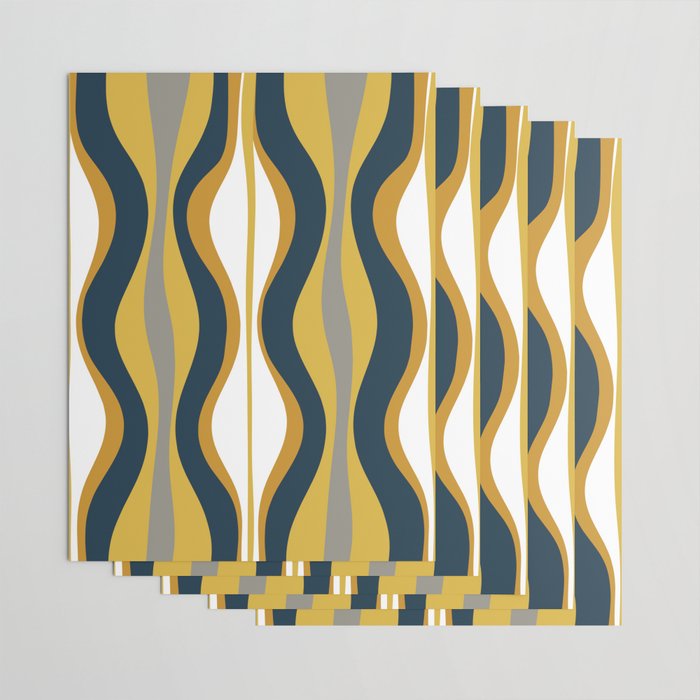 Hourglass Abstract Mid Century Modern Retro Pattern in Mustard Yellow, Navy Blue, Grey, and White Wrapping Paper Gallery Image 3