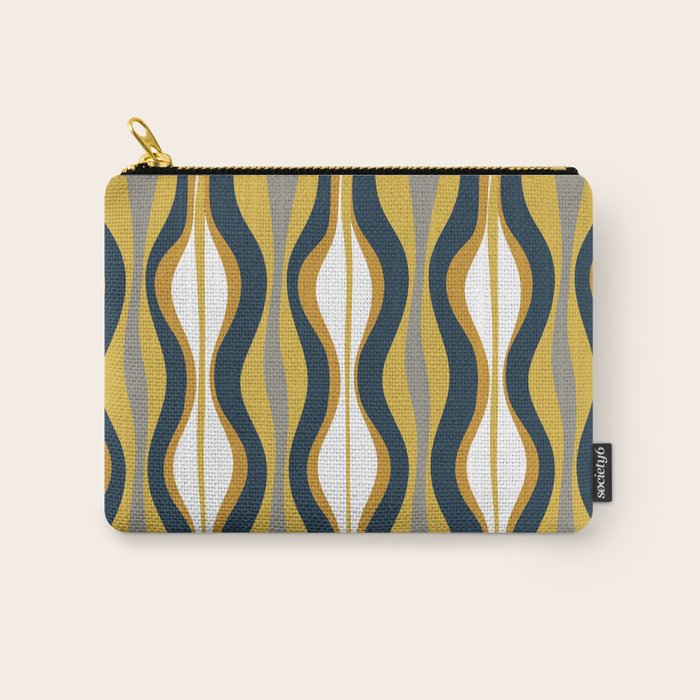 Hourglass Abstract Mid Century Modern Retro Pattern in Mustard Yellow, Navy Blue, Grey, and White Carry All Pouch Gallery Image 1