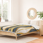 Hourglass Abstract Mid Century Modern Retro Pattern in Mustard Yellow, Navy Blue, Grey, and White Duvet Cover Gallery Image 2