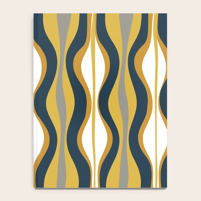 Hourglass Abstract Mid Century Modern Retro Pattern in Mustard Yellow, Navy Blue, Grey, and White Notebook Gallery Image 4