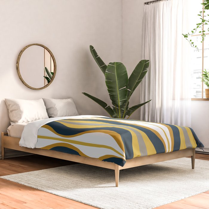Hourglass Abstract Mid Century Modern Retro Pattern in Mustard Yellow, Navy Blue, Grey, and White Comforter Gallery Image 2