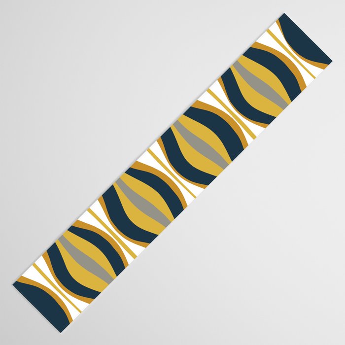 Hourglass Abstract Mid Century Modern Retro Pattern in Mustard Yellow, Navy Blue, Grey, and White Table Runner Gallery Image 3