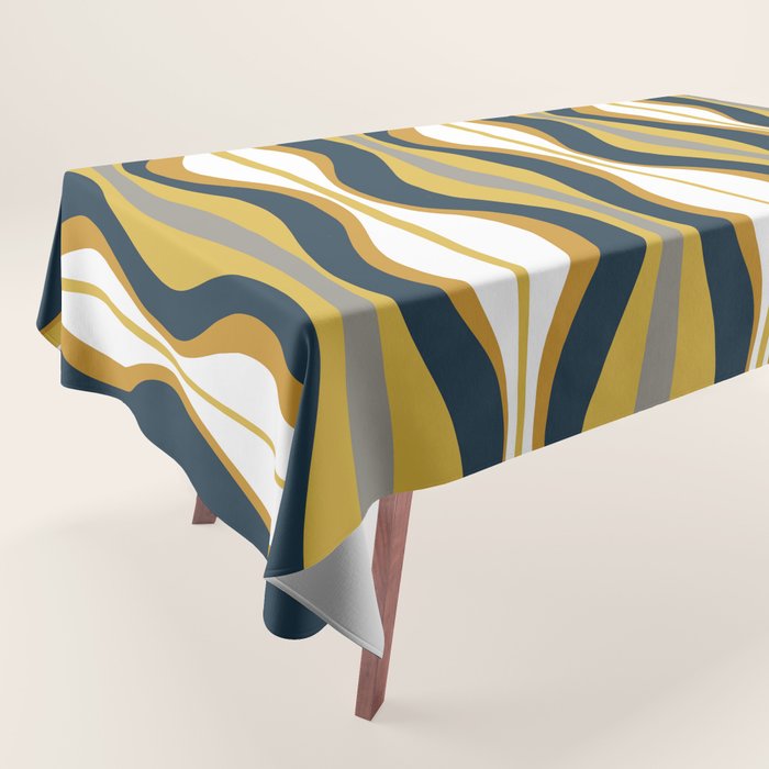 Hourglass Abstract Mid Century Modern Retro Pattern in Mustard Yellow, Navy Blue, Grey, and White Tablecloth Gallery Image 1