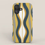 Hourglass Abstract Mid Century Modern Retro Pattern in Mustard Yellow, Navy Blue, Grey, and White iPhone Case Gallery Image 1