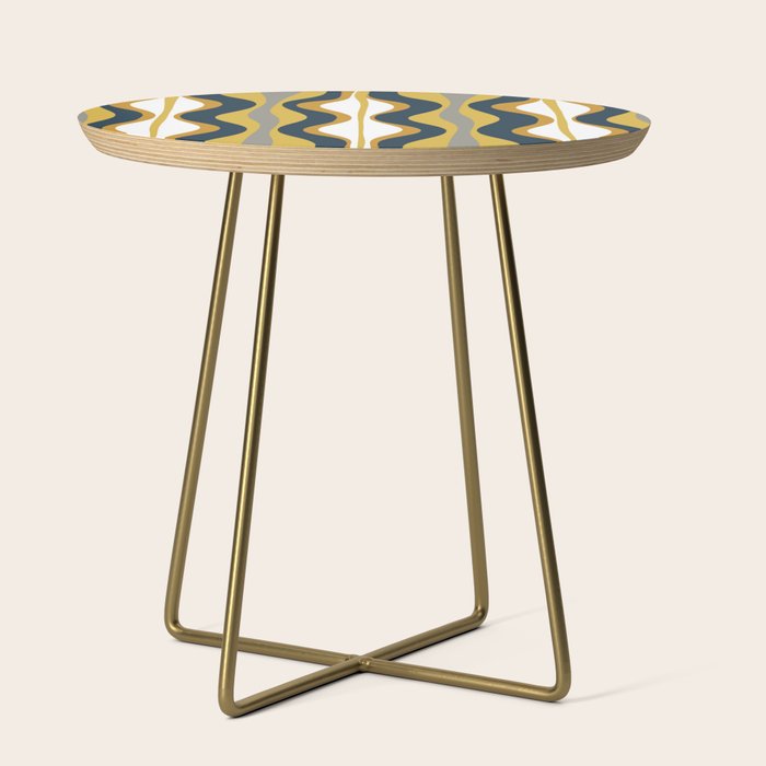 Hourglass Abstract Mid Century Modern Retro Pattern in Mustard Yellow, Navy Blue, Grey, and White Side Table Gallery Image 1