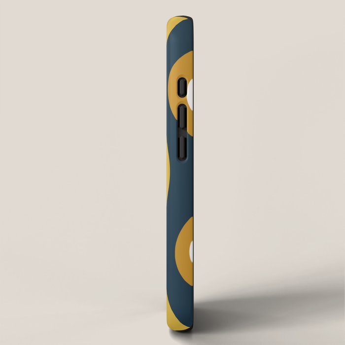 Hourglass Abstract Mid Century Modern Retro Pattern in Mustard Yellow, Navy Blue, Grey, and White iPhone Case Gallery Image 2