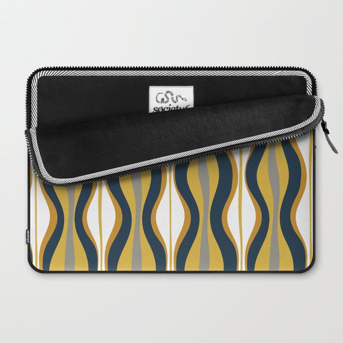 Hourglass Abstract Mid Century Modern Retro Pattern in Mustard Yellow, Navy Blue, Grey, and White Laptop Sleeve Gallery Image 2