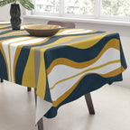 Hourglass Abstract Mid Century Modern Retro Pattern in Mustard Yellow, Navy Blue, Grey, and White Tablecloth Gallery Image 3