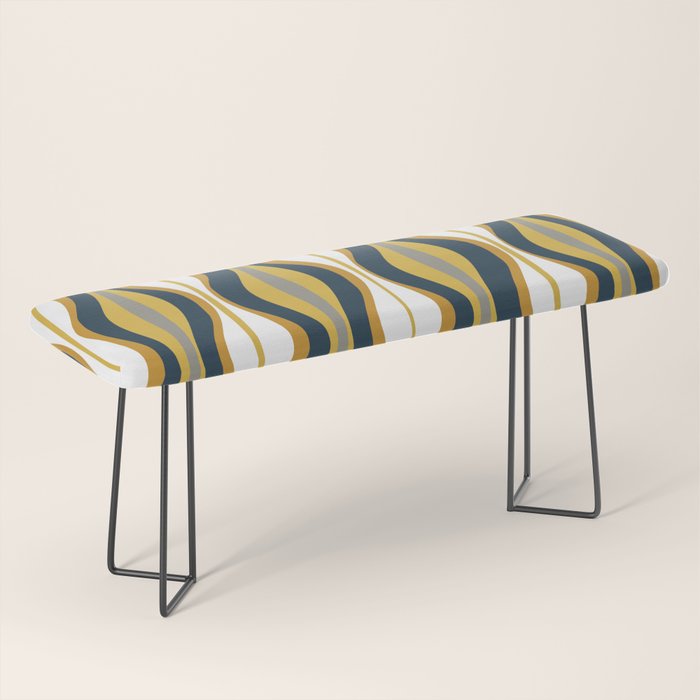 Hourglass Abstract Mid Century Modern Retro Pattern in Mustard Yellow, Navy Blue, Grey, and White Bench Gallery Image 1