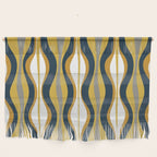 Hourglass Abstract Mid Century Modern Retro Pattern in Mustard Yellow, Navy Blue, Grey, and White Wall Hanging Gallery Image 1