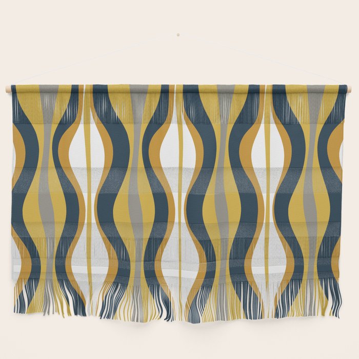 Hourglass Abstract Mid Century Modern Retro Pattern in Mustard Yellow, Navy Blue, Grey, and White Wall Hanging Gallery Image 1