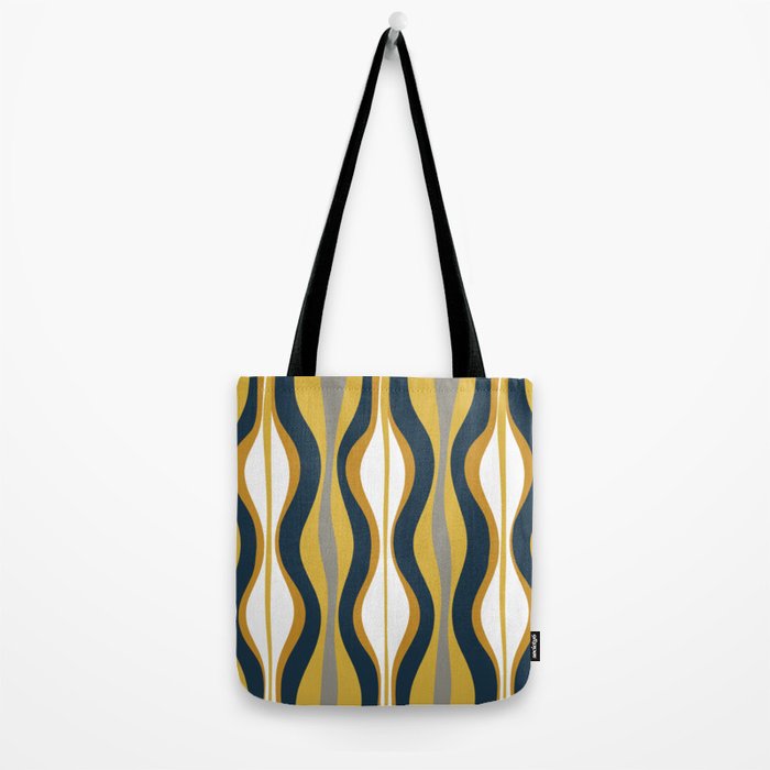 Hourglass Abstract Mid Century Modern Retro Pattern in Mustard Yellow, Navy Blue, Grey, and White Tote Bag Gallery Image 2