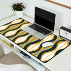 Hourglass Abstract Mid Century Modern Retro Pattern in Mustard Yellow, Navy Blue, Grey, and White Desk Mat Gallery Image 2
